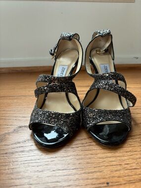 Jimmy Choo Glitter Strappy High Heel Sandal - Black